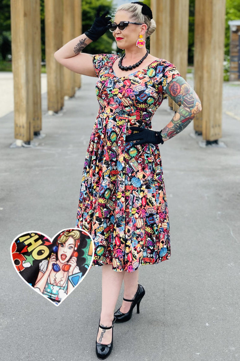 Lily Retro Off Shoulder Pop Art Circle Dress