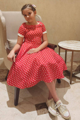 PRE ORDER Children Darlene Polka Dot Swing Dress In Red & White