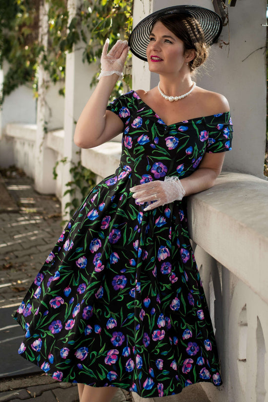 Lily Black Tulip Off Shoulder Dress