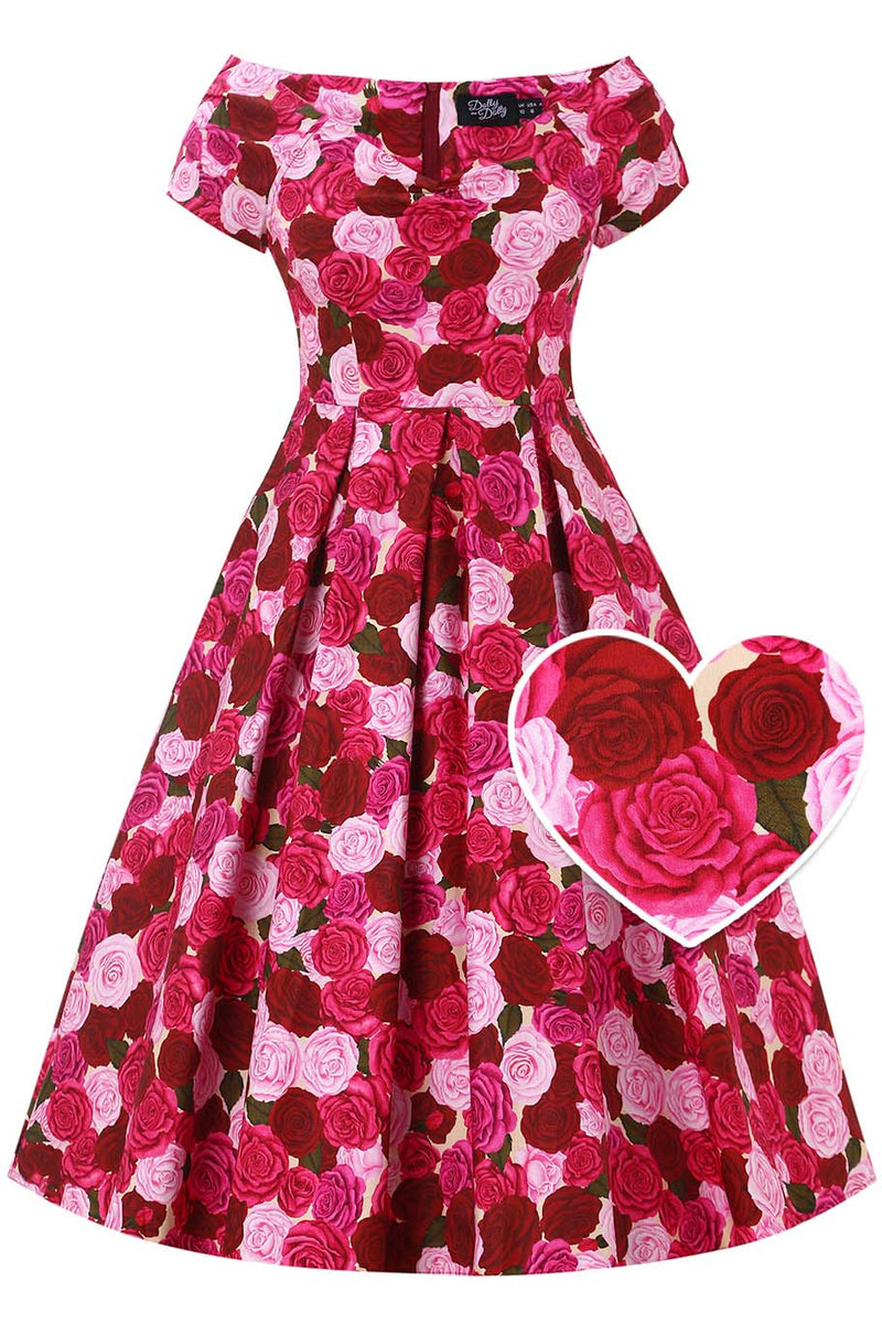 Lily Pink Rose Garden Off Shoulder Dress
