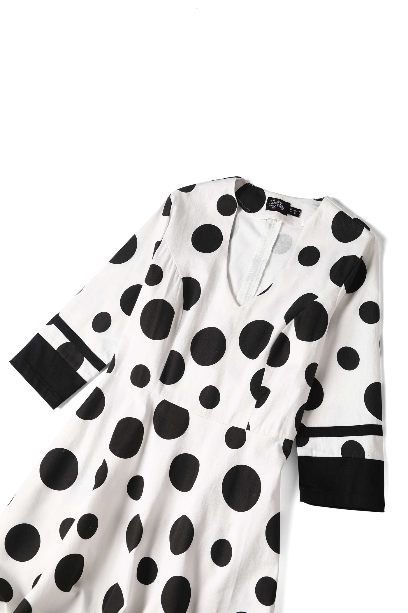 Maria White Vintage Large Black Spots Print Swing Dress