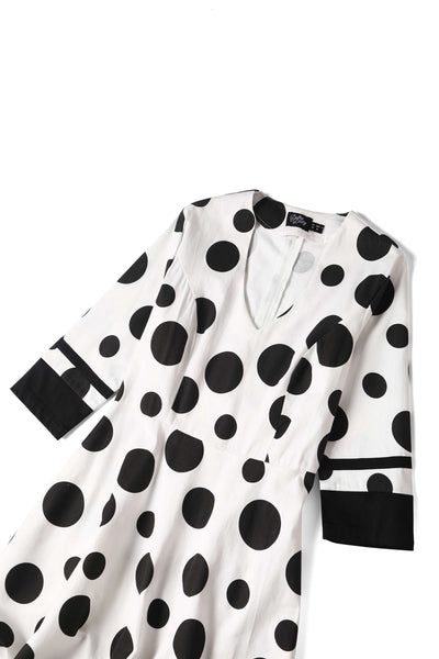 Maria White Vintage Large Black Spots Print Swing Dress