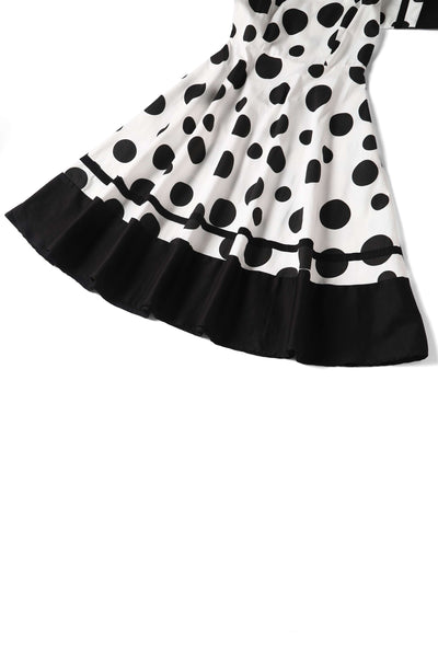 Maria White Vintage Large Black Spots Print Swing Dress