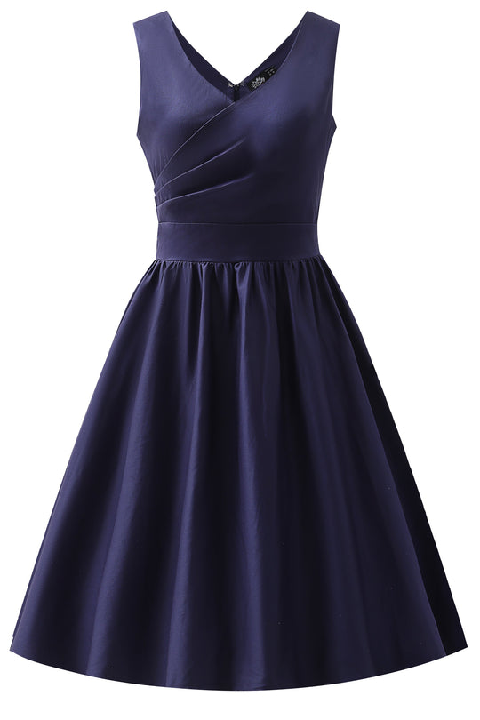 May V-Neck Navy Blue Cotton Dress
