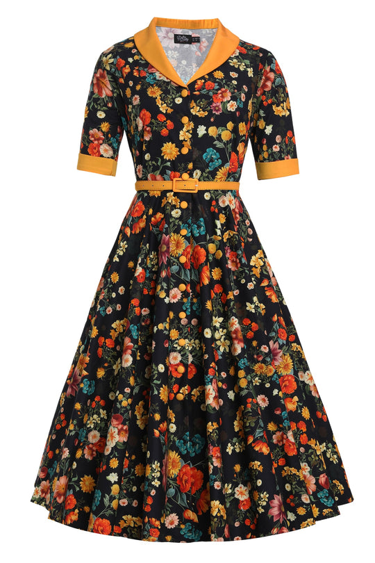 Mollie Black Multi-colored Marigold Shirt Dress