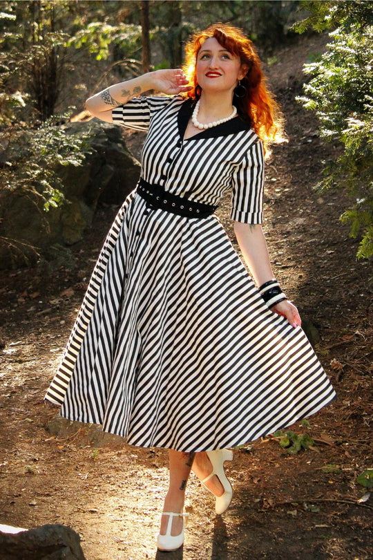 Mollie Classic Black & White Striped Shirt Dress