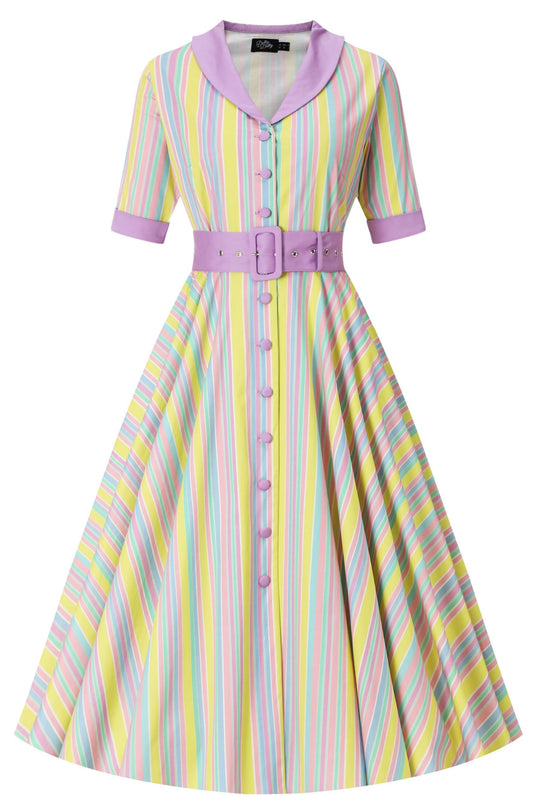 Mollie Multicolored Striped Shirt Dress - Blue, Pink, Yellow, Green & Purple