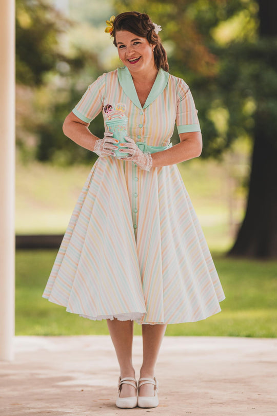 Mollie Multicolored Striped Shirt Dress - Green, Orange, Pink, Blue, Yellow & Beige