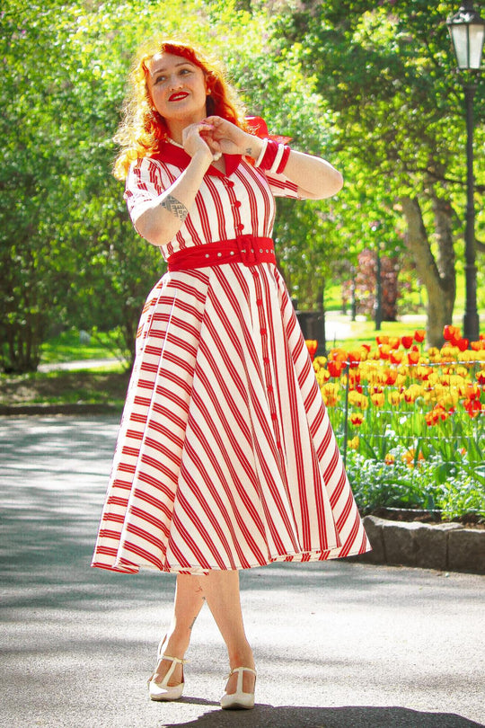 Mollie Red & White Striped Shirt Dress