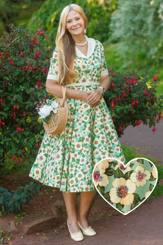 Mollie Teal Floral Full Circle Midi Shirt Dress