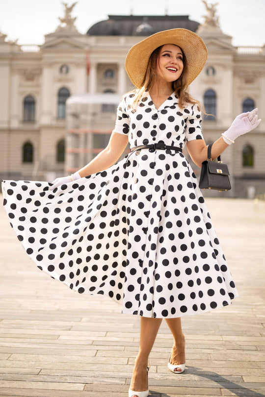 Mollie White and Black Polka Dot Shirt Dress