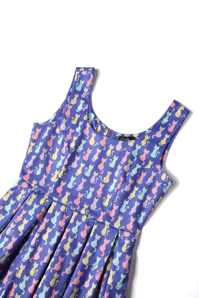Close up view of Multicoloured Cat Swing Dress