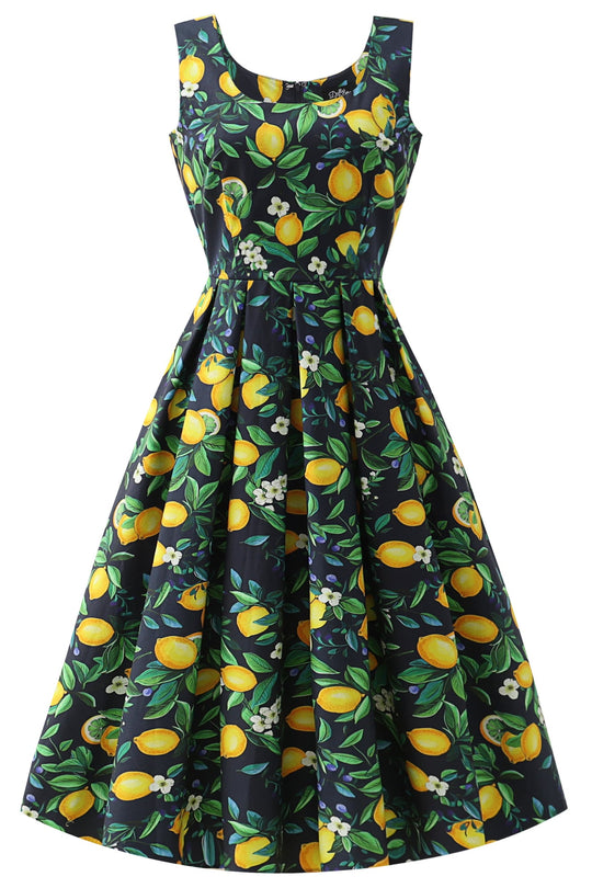 Ophelia Black Lemons Midi Dress