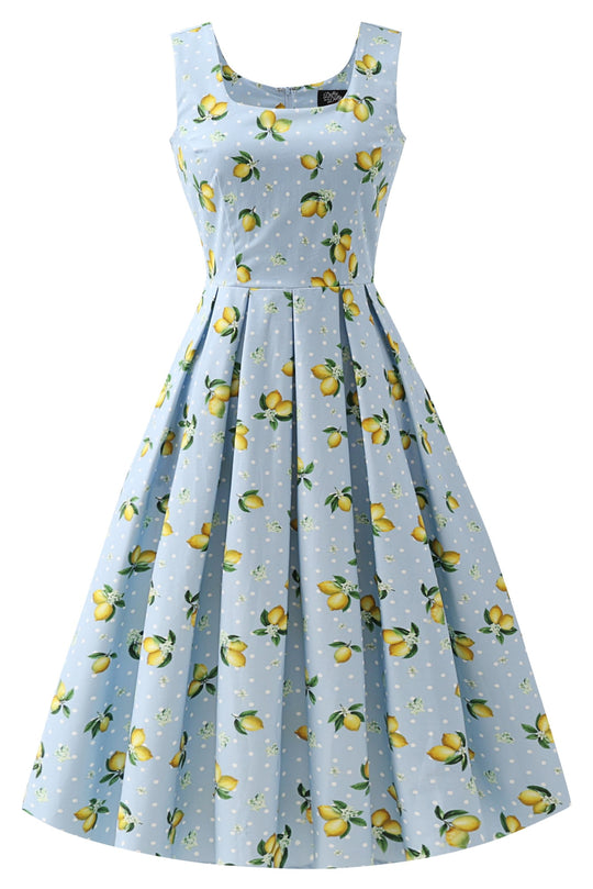 Ophelia Blue Lemon & Polka Dots Midi Dress