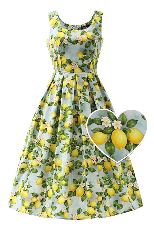 Ophelia Blue Lemon Print Midi Dress