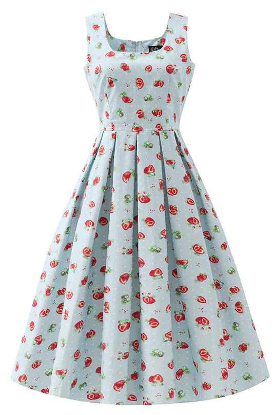 Ophelia Light Blue Strawberries Midi Dress