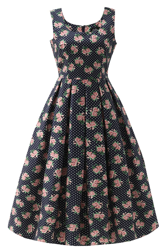 Ophelia Navy Blue Roses Midi Dress