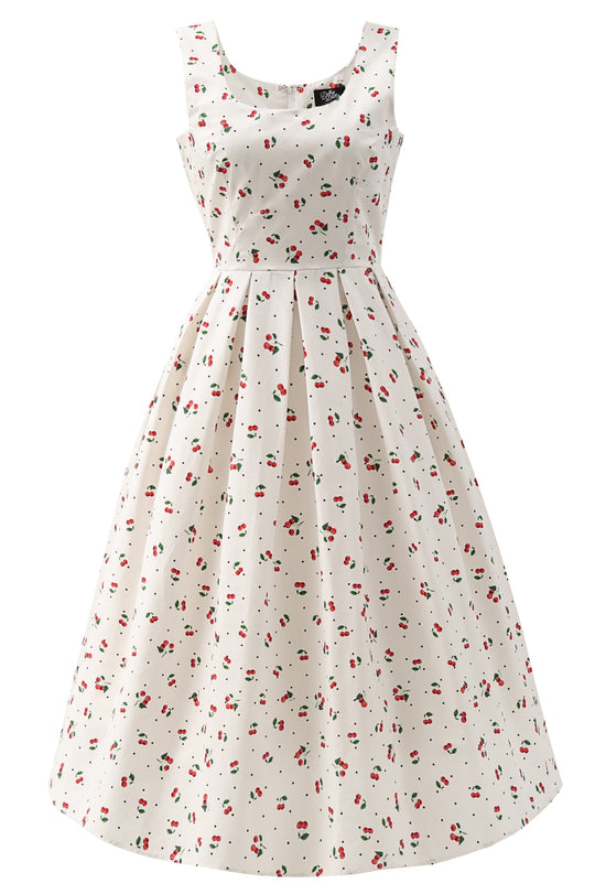 Ophelia White Cherries Midi Dress