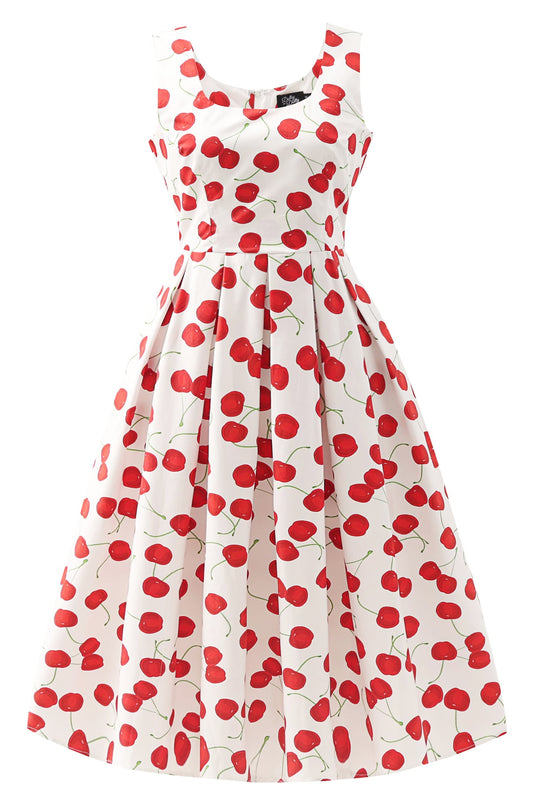 Ophelia White & Red Cherries Midi Dress