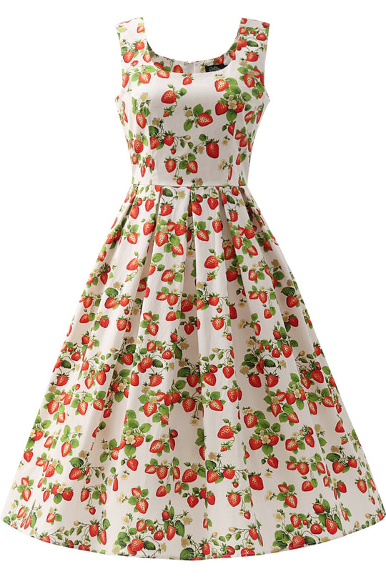 Ophelia White Strawberries Midi Dress