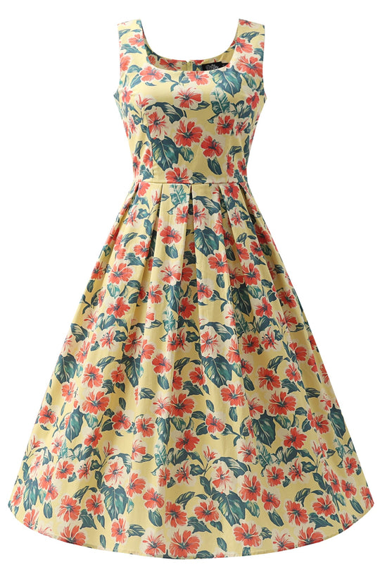 Ophelia Yellow Hawaiian Hibiscus Flowers Dress