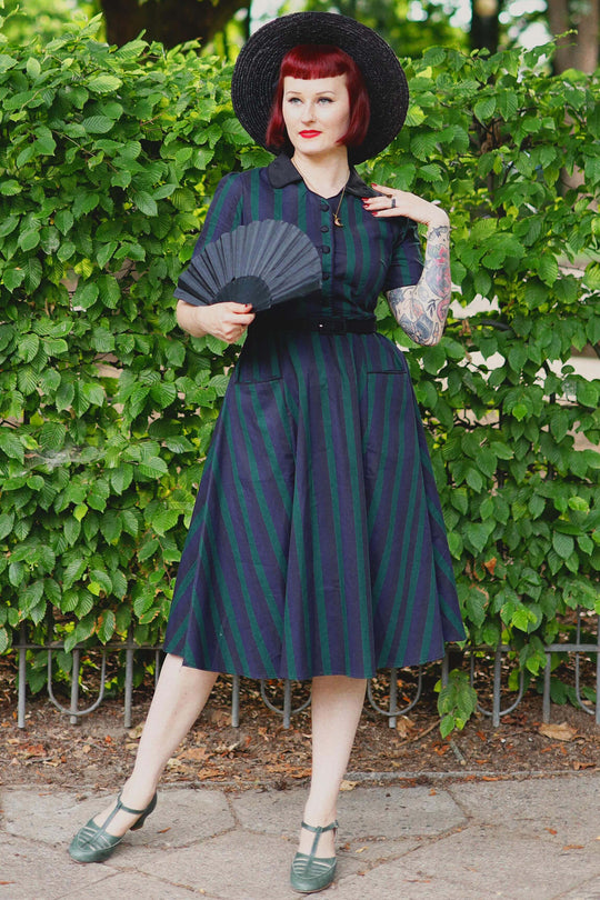 Penelope II Black & Green Stripe Shirt Dress