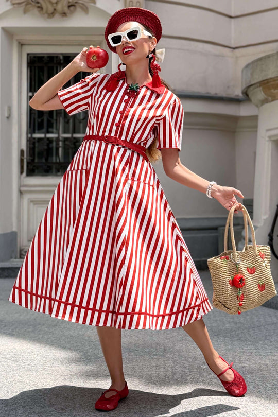 Penelope II Classic Red & White Striped Shirt Dress