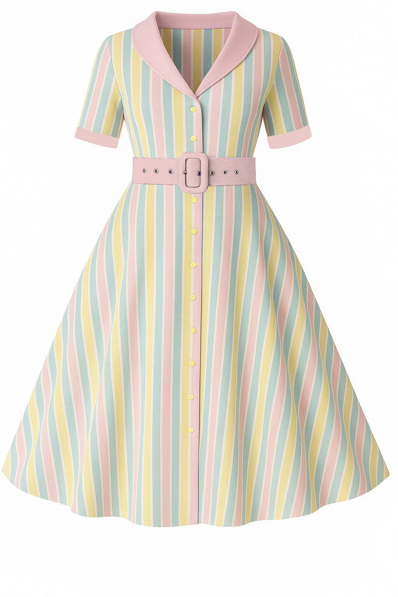 PRE ORDER Mollie Multicolored Striped Shirt Dress - Yellow, Green & Pink