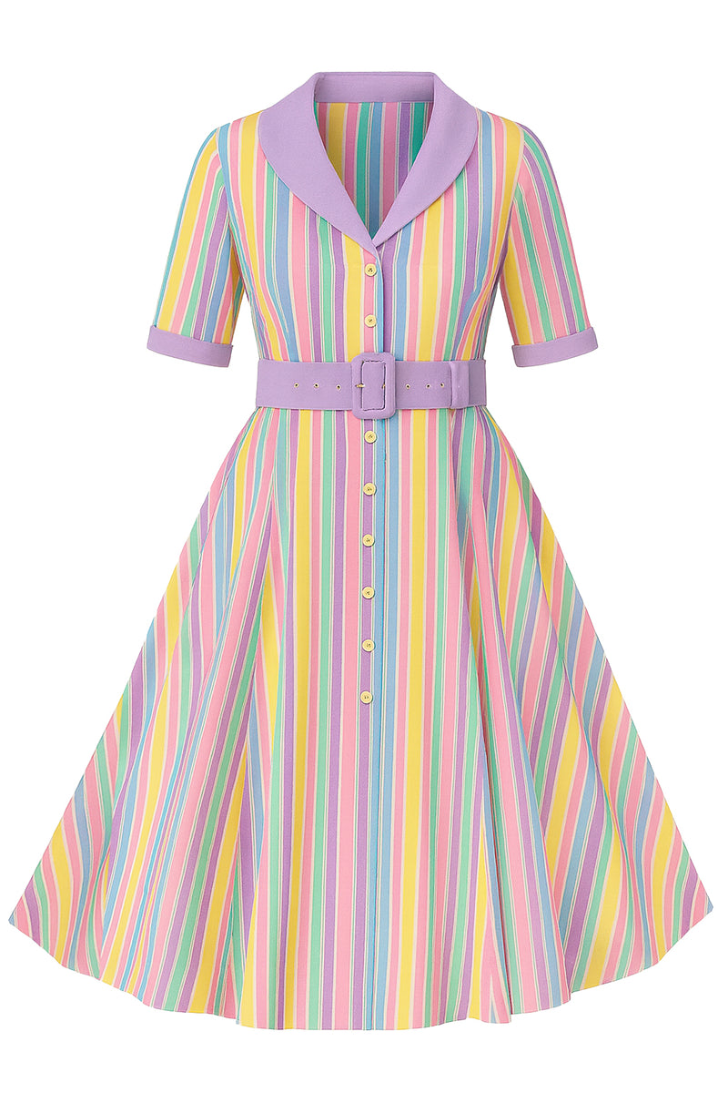PRE ORDER Mollie Multicolored Striped Shirt Dress - Blue, Pink, Yellow, Green & Purple