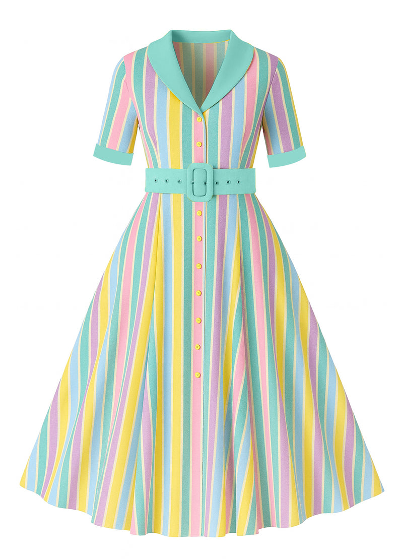 PRE ORDER Mollie Multicolored Striped Shirt Dress - Pink, Turquoise, Purple, Blue & Yellow