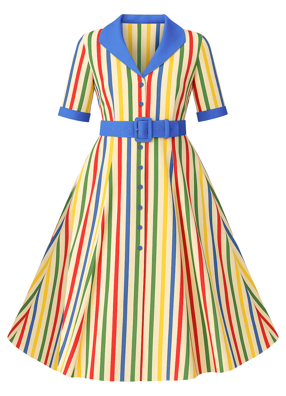 PRE ORDER Mollie Multicolored Striped Shirt Dress - Yellow, Blue, Red & Green