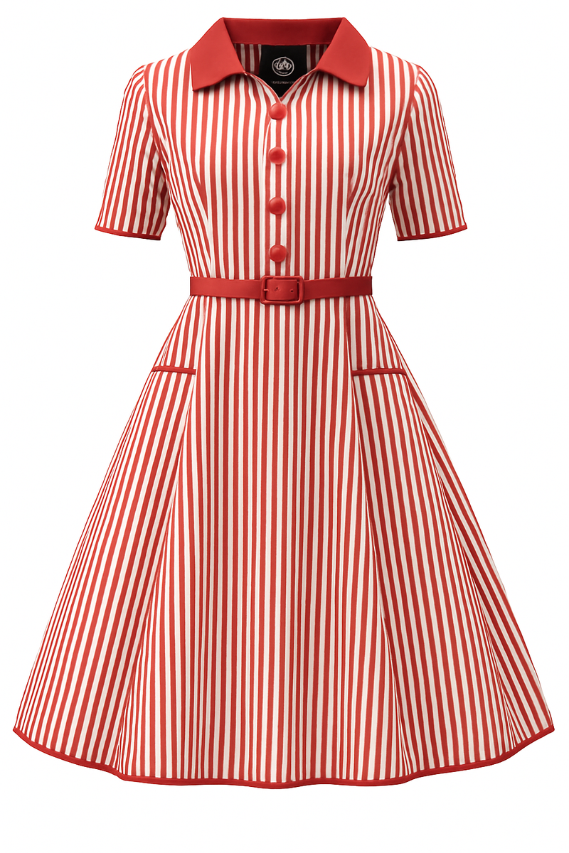 PRE ORDER Penelope II Red & White Candy Striped Shirt Dress