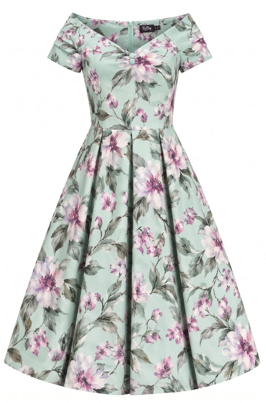 PRE ORDER Lily Mint Pink Floral Off Shoulder Swing Dress PRE ORDER