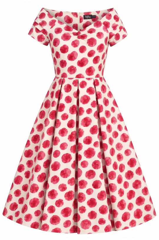PRE ORDER Lily White Red Berry Polka Dot Off Shoulder Swing Dress PRE ORDER