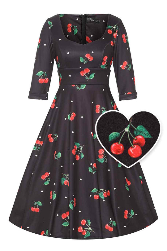 Front view of Retro Cherry Midi Dress