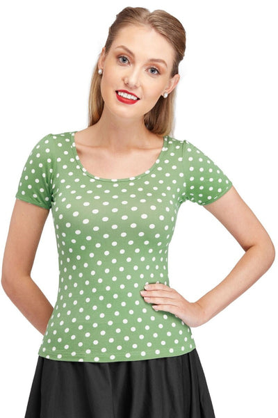 Retro Polka Dot Top in Smoke Green
