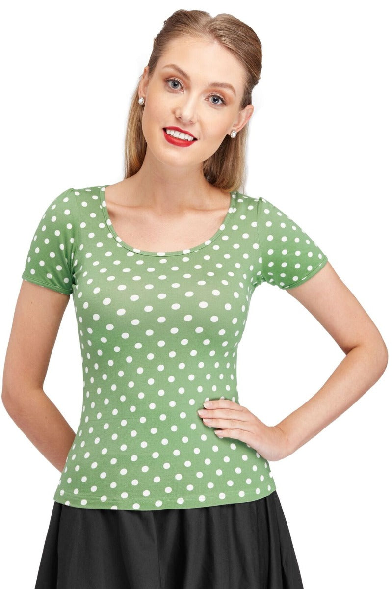 Retro Polka Dot Top in Smoke Green
