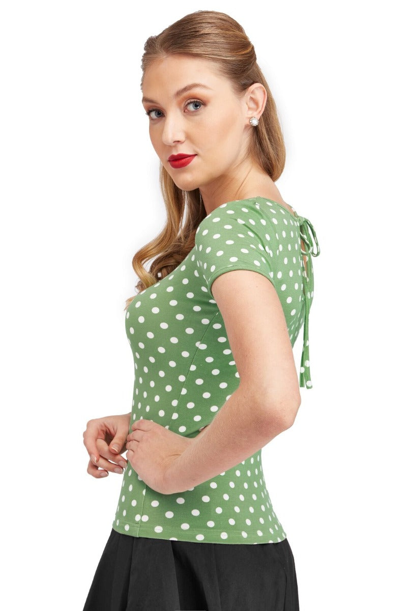 Retro Polka Dot Top in Smoke Green
