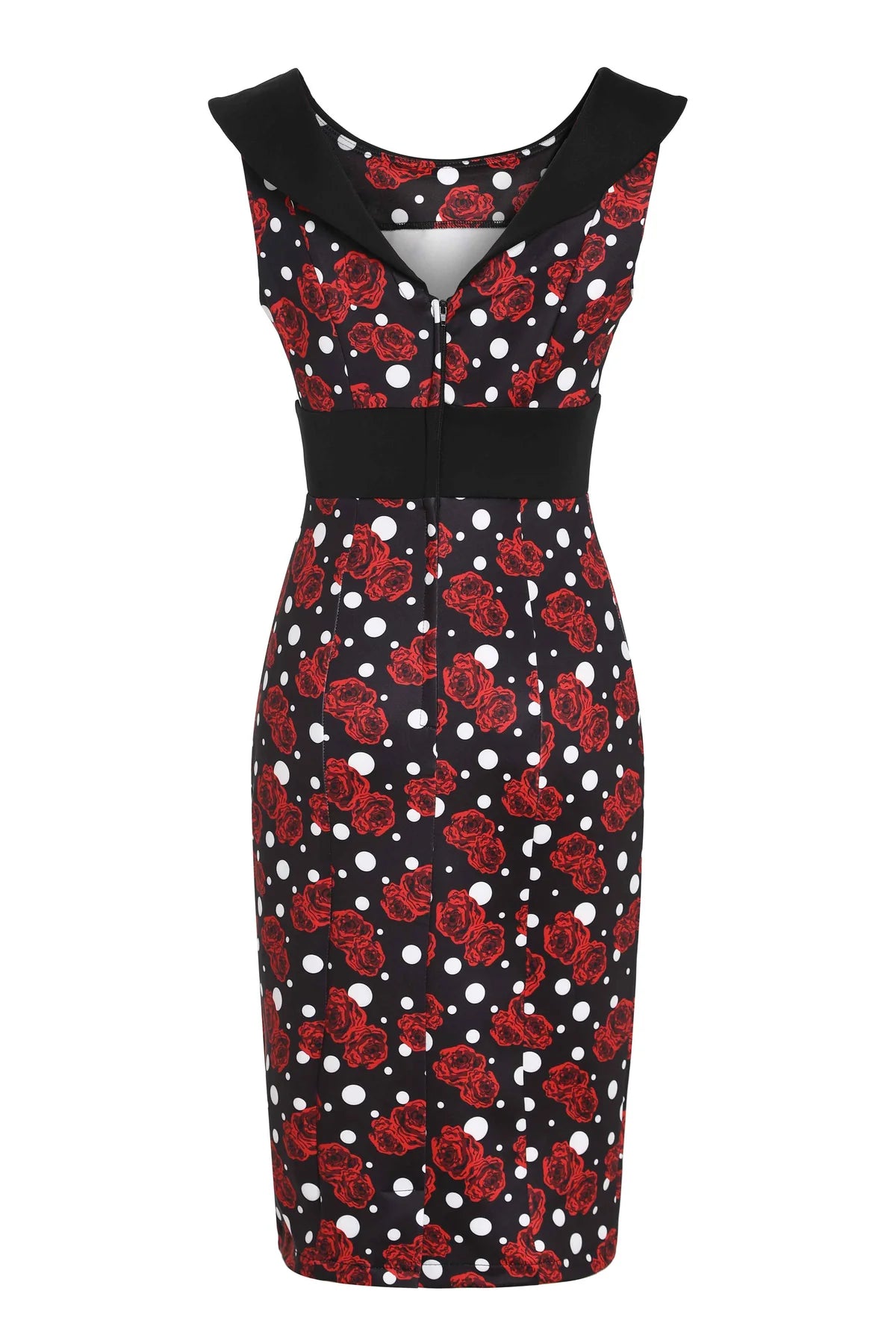 EU STOCK Darla Fitted Off-Shoulder Black Roses & Polka Print Dress
