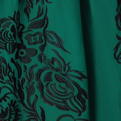 PRE ORDER Annie Retro Embroidered Floral Swing Dress in Green/Black