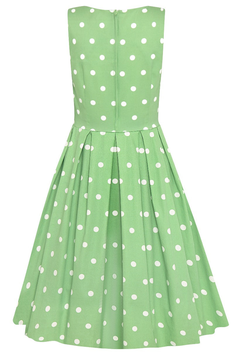 EU Stock-Annie Retro Polka Dot Dress In Pale Light Green/White