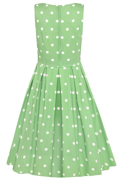 EU Stock-Annie Retro Polka Dot Dress In Pale Light Green/White