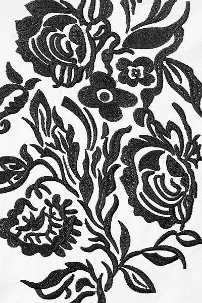 Embroidered Roses Swing Dress in Black-White