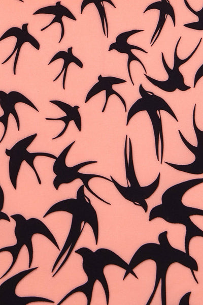 EU STOCK Annie Swing Dress in Pink & Black Raising Swallow Birds