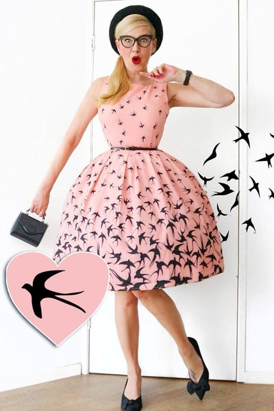 PRE ORDER Annie Swing Dress in Pink & Black Raising Swallow Birds