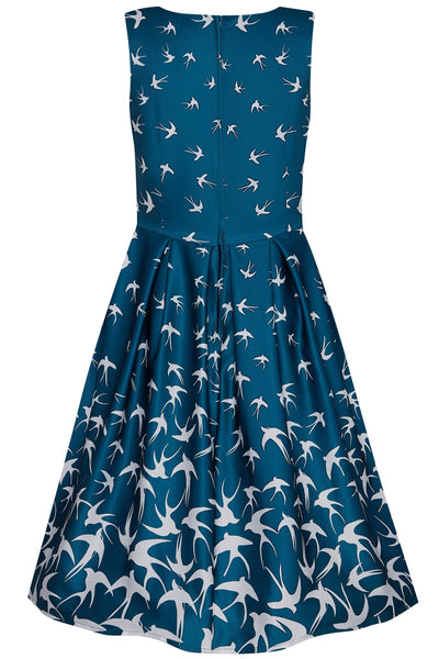 PRE ORDER Annie Blue Swing Dress with Raising Swallow Birds