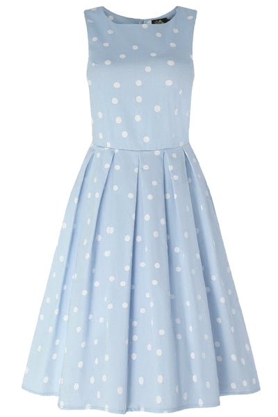 Annie Retro Polka Dot Dress In Pale Blue/White