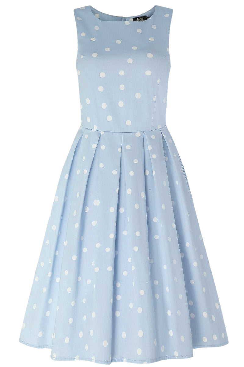 PRE ORDER Annie Retro Polka Dot Dress In Pale Blue/White