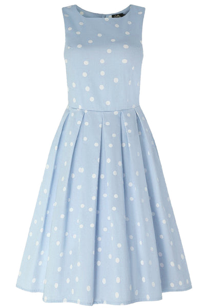 PRE ORDER Annie Retro Polka Dot Dress In Pale Blue/White