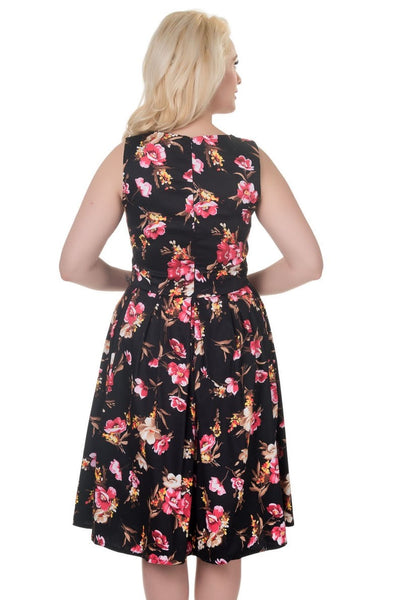 EU STOCK Annie Retro Floral Swing Dress in Black
